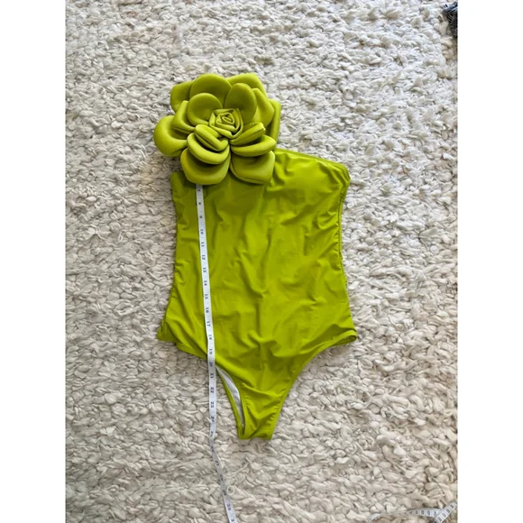 Women's Sporlike Lime Green One-Shoulder Floral One Piece Swimsuit M - Picture 5 of 10